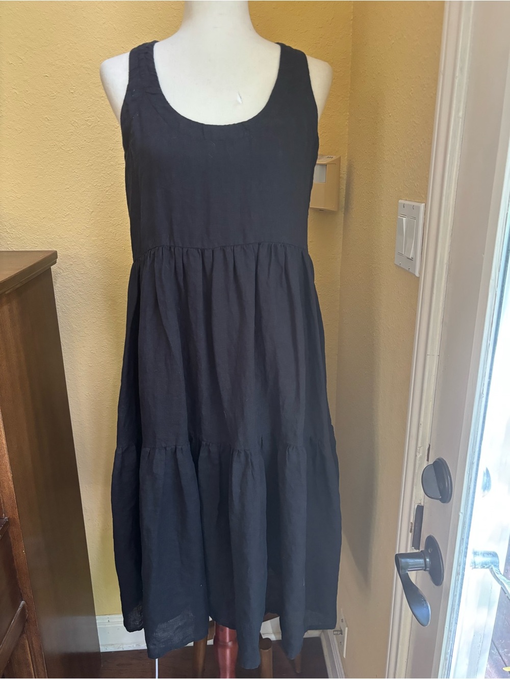 Wray Women’s Sleeveless Tiered Midi Dress - Black. 100% linen